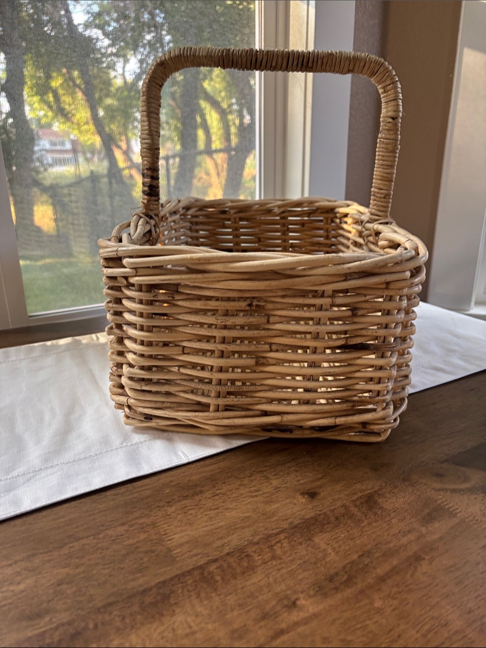 Vintage Handwoven Natural Rattan Basket with Handle - Picture 8 of 9